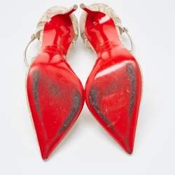 Pre Owned Christian Louboutin Beige Patent and Mesh Mrs.Early  Pumps Size 38.5