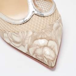 Pre Owned Christian Louboutin Beige Patent and Mesh Mrs.Early  Pumps Size 38.5