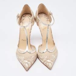 Pre Owned Christian Louboutin Beige Patent and Mesh Mrs.Early  Pumps Size 38.5