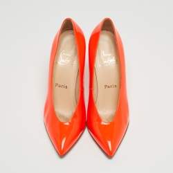 Pre Owned Christian Louboutin Neon Orange Patent Leather Lola Pumps Size 38