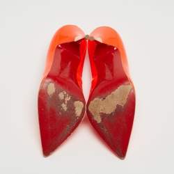 Pre Owned Christian Louboutin Neon Orange Patent Leather Lola Pumps Size 38