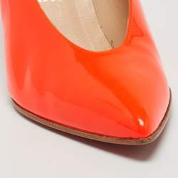 Pre Owned Christian Louboutin Neon Orange Patent Leather Lola Pumps Size 38