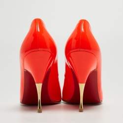 Pre Owned Christian Louboutin Neon Orange Patent Leather Lola Pumps Size 38