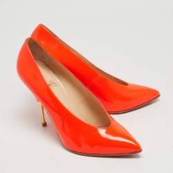 Pre Owned Christian Louboutin Neon Orange Patent Leather Lola Pumps Size 38