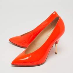 Pre Owned Christian Louboutin Neon Orange Patent Leather Lola Pumps Size 38