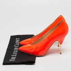 Pre Owned Christian Louboutin Neon Orange Patent Leather Lola Pumps Size 38