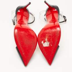 Pre Owned Christian Louboutin Black Leather and PVC Nosy Spikes Sandals Size 38.5