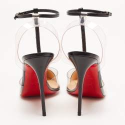 Pre Owned Christian Louboutin Black Leather and PVC Nosy Spikes Sandals Size 38.5