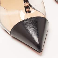 Pre Owned Christian Louboutin Black Leather and PVC Nosy Spikes Sandals Size 38.5