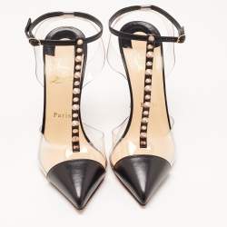 Pre Owned Christian Louboutin Black Leather and PVC Nosy Spikes Sandals Size 38.5
