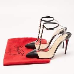Pre Owned Christian Louboutin Black Leather and PVC Nosy Spikes Sandals Size 38.5