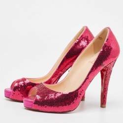 Pre Owned Christian Louboutin Pink Sequin Very Prive Pumps Size 37