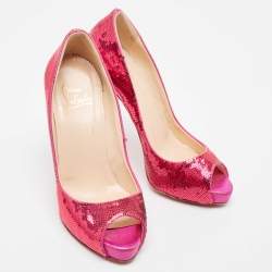 Pre Owned Christian Louboutin Pink Sequin Very Prive Pumps Size 37
