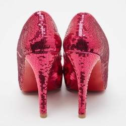 Pre Owned Christian Louboutin Pink Sequin Very Prive Pumps Size 37