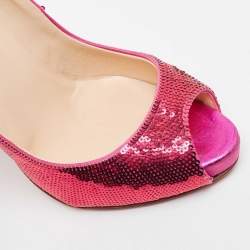 Pre Owned Christian Louboutin Pink Sequin Very Prive Pumps Size 37