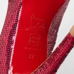 Pre Owned Christian Louboutin Pink Sequin Very Prive Pumps Size 37