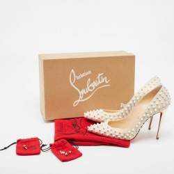 Pre Owned Christian Louboutin Cream Leather Follies Spikes Pointed Toe Pumps Size 38