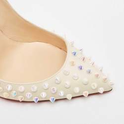 Pre Owned Christian Louboutin Cream Leather Follies Spikes Pointed Toe Pumps Size 38