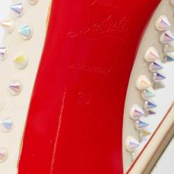 Pre Owned Christian Louboutin Cream Leather Follies Spikes Pointed Toe Pumps Size 38