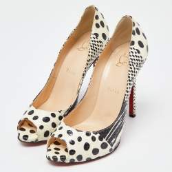 Christian Louboutin Black/White Watersnake Printed Flo Pumps Size 37.5