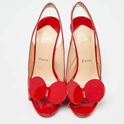 Christian Louboutin Red Patent Leather Madame Mouse Slingback Sandals Size 37