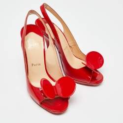 Christian Louboutin Red Patent Leather Madame Mouse Slingback Sandals Size 37