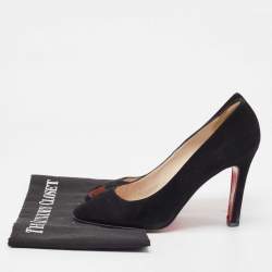Pre Owned Christian Louboutin Black Suede Peep Toe Pumps Size 38
