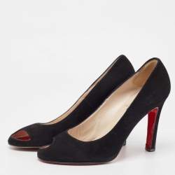 Pre Owned Christian Louboutin Black Suede Peep Toe Pumps Size 38