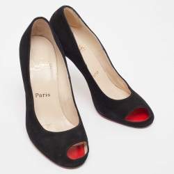 Pre Owned Christian Louboutin Black Suede Peep Toe Pumps Size 38