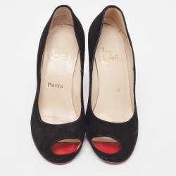 Pre Owned Christian Louboutin Black Suede Peep Toe Pumps Size 38