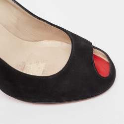 Pre Owned Christian Louboutin Black Suede Peep Toe Pumps Size 38
