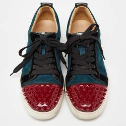 Pre Owned Christian Louboutin Multicolor Velvet, Suede and Patent Leather Spikes Low Top Sneakers Size 37