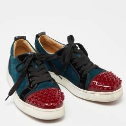 Pre Owned Christian Louboutin Multicolor Velvet, Suede and Patent Leather Spikes Low Top Sneakers Size 37