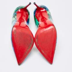 Pre Owned Christian Louboutin Green/Blue Printed Patent Leather Pigalle Follies Pumps Size 37.5