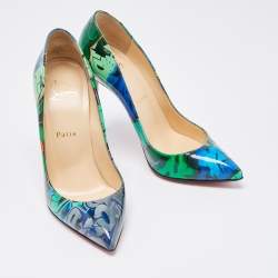 Pre Owned Christian Louboutin Green/Blue Printed Patent Leather Pigalle Follies Pumps Size 37.5
