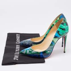 Pre Owned Christian Louboutin Green/Blue Printed Patent Leather Pigalle Follies Pumps Size 37.5