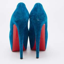 Pre Owned Christian Louboutin Blue Suede Daffodile Pumps Size 37