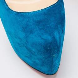 Pre Owned Christian Louboutin Blue Suede Daffodile Pumps Size 37