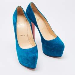 Pre Owned Christian Louboutin Blue Suede Daffodile Pumps Size 37
