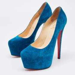 Pre Owned Christian Louboutin Blue Suede Daffodile Pumps Size 37