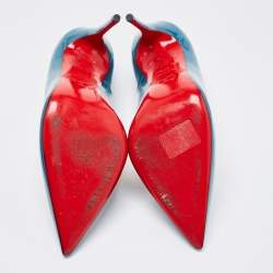 Pre Owned Christian Louboutin Teal Patent Leather So Kate Pumps Size 37.5