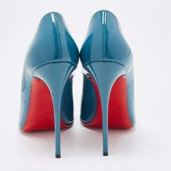 Pre Owned Christian Louboutin Teal Patent Leather So Kate Pumps Size 37.5