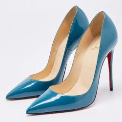 Pre Owned Christian Louboutin Teal Patent Leather So Kate Pumps Size 37.5