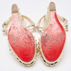 Pre Owned Christian Louboutin Gold Leather Cataclou Wedge Sandals Size 37
