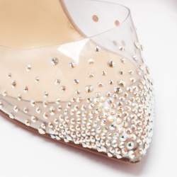 Christian Louboutin Beige Patent Leather and PVC Spikaqueen Ankle Strap Pumps Size 37.5