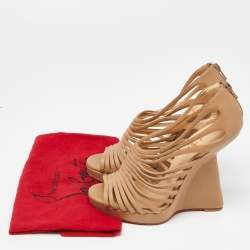 Christian Louboutin Beige Leather Wedge Platform Booties Size 38