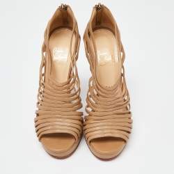 Christian Louboutin Beige Leather Wedge Platform Booties Size 38
