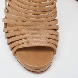 Christian Louboutin Beige Leather Wedge Platform Booties Size 38