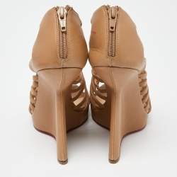 Christian Louboutin Beige Leather Wedge Platform Booties Size 38