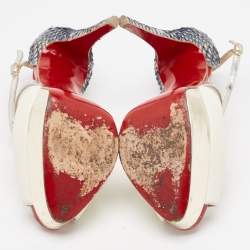 Pre Owned Christian Louboutin Multicolor Python And Leather Crisscross Peep Toe Pumps Size 37